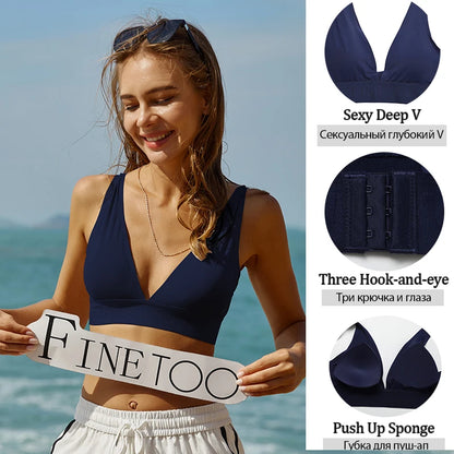 FINETOO Deep V Women Bras Push Up Padded Tops Female Sexy Wireless Underwear Ladies Plus Size Bralette Girls Intimates Lingerie